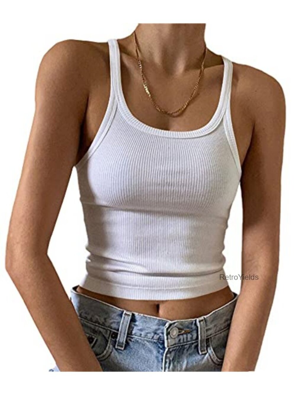 Sleeveless Ribbed Knit Scoop Neck Fitted Tank Top Casual Cami